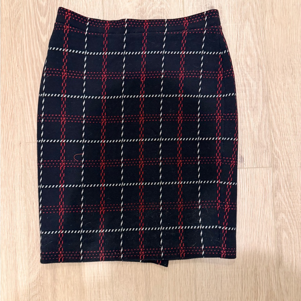 Ann Taylor Black Pencil Skirt with Red & White Windowpane Plaid